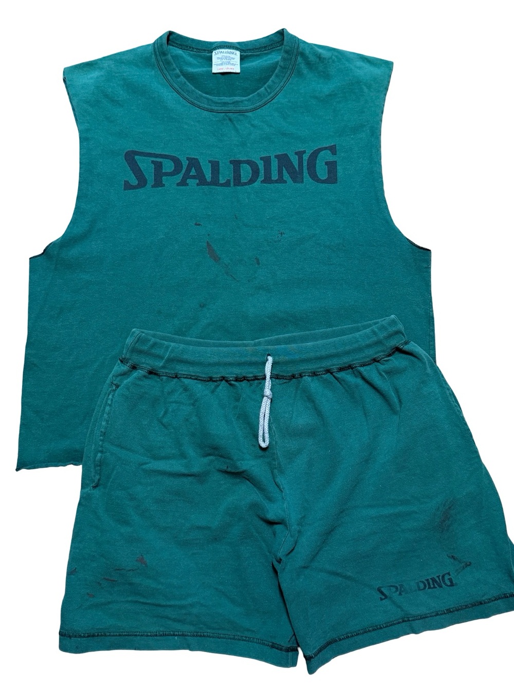 Vintage 90s Spalding Athletics Tank Top Shirt & Sweat Shorts Green Outfit Size M